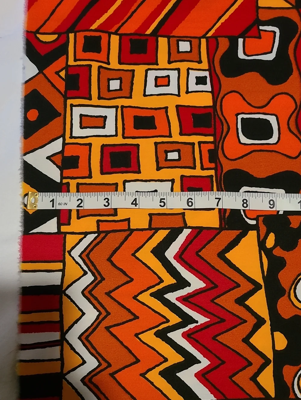 Geometric Fabric Red Brown Orange Yellow White